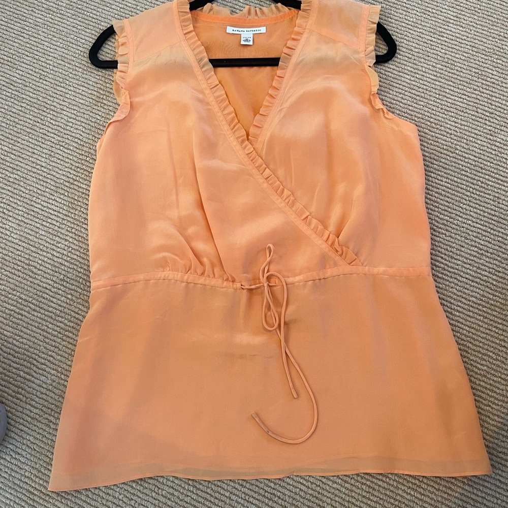 Banana Republic Orange Wrap Tie Front Blouse